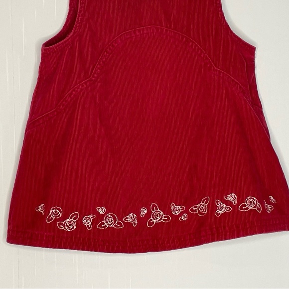 Red Corduroy Floral Embroidery Jumper Dress 18M Cotton - Picture 4 of 11
